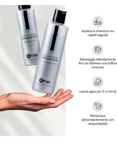 Kmax International SRL Kmax Volumizing shampoo gentle cleanser conditioning and volumizing based on aloe vera and guar rubber frequent use 250 ml - Buy Online on GoSupps.com
