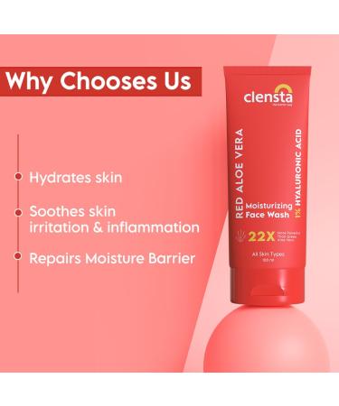 Clensta Aloe Vera Moisturizing Face Wash - Gentle Hydrating Cleanser for Dry & Sensitive Skin | 100ml (3.38 Fl Oz) with Hyaluronic Acid - Shop Internationally - Buy Online on GoSupps.com