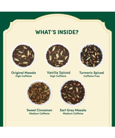 Vahdam Chai Tea Trial Set - 5 Flavors 20 Pieces | Indian Masala Chai Blends | Long-Leafed Tea Bags | Perfect Gift for Tea Lovers - Buy Online on GoSupps.com