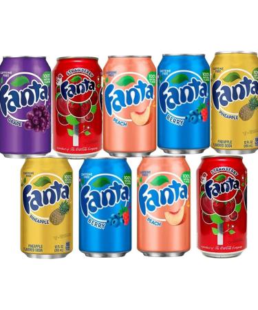 Fanta Naturally Flavoured American Soft Soda Drink 355ml x 10 Cans (Strawberry Peach Pine apple Grape Berry) - Buy Online on GoSupps.com