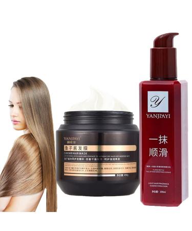 YANJIAYI Hair Smoothing Leave-in Conditioner A Touch of Magical Care YANJIAYI Caviar Hair Mask Caviar Works with Hair Care Essence To Improve Dry Hair and Nourshe (Set)
