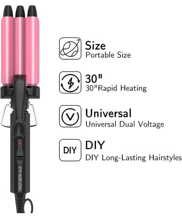 PHOEBE Mini 3 Barrel Curling Iron - Lightweight 1/2 Inch Waver Curler - Rapid Heating, Dual Voltage, Travel Friendly - Perfect for All Hair Lengths - Buy Online on GoSupps.com