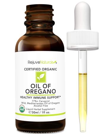 Oil of Oregano, USDA Organic - 1 fl oz (30ml Liquid) Wild, Mediterranean Oregano Oil. Concentrated Immune Support Drops. Gluten Free, Vegan & Non-GMO. Min 77% Carvacrol by RejuveNaturals