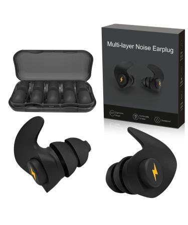 Ear Plugs for Sleeping Noise Cancelling,6 Pairs Comfortable Silicone Sound Blocking Earplugs, Reusable Washable Earplugs for Sleeping, Work, Study, Snoring, Shooting, Concerts and Hearing Protection Black