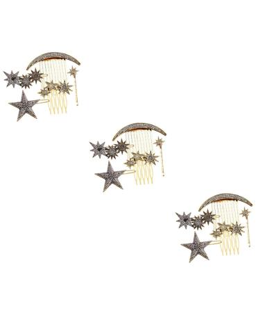 FOMIYES 3 Sets Star Moon Hairpin Retro Hair Side Comb Star Hair Accessories Metal Hair Clips Moon Decorations Wedding Headpiece for Bride Star Decor Alloy Rhinestones Hair Piece Bridesmaid
