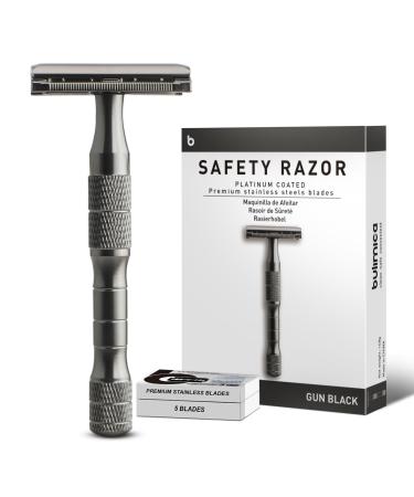 Safety Razor for Women and Men Single Blade Razors for Men and Women Reusable Metal Razors with 10 Platinum Coated Safety Razor Blades Face Razors for Men Shaving Sustainable Gun Black Gun Black Razor