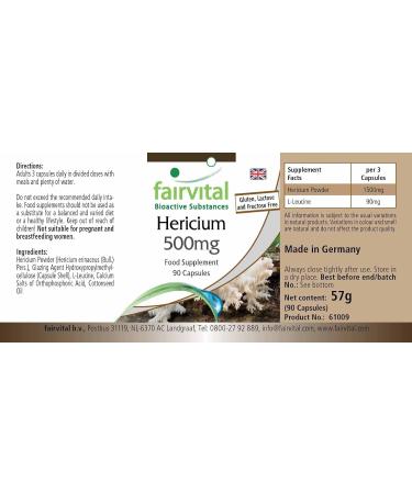 Fairvital | Hericium 500mg VEGAN - Highly dosed - 90 capsules - Hericium - mushroom powder - Buy Online on GoSupps.com