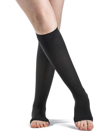 SIGVARIS Women s Style Soft Opaque 840 Open Toe Calf-High 15-20mmHg - Black - Medium Long Black ML - Medium Long