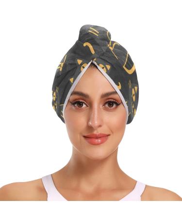 Gold Grey Cat Hair Towel 2 Pack Super Absorbent Hair Drying Towel Quick Dry Hair Turbans Head Towel with Button Twisty Wrap for Women Girls