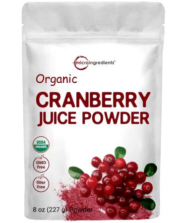 Sustainably US Grown, Organic Cranberry Juice Powder (Wild Cranberry Supplements Cold Pressed), 8 Ounce, Enhance Urinary Tract Cleanse & Prostate Health, Water Soluble and Pet Friendly