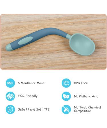 Vicloon Baby Utensils Spoon Fork Set - 4pcs Toddler Cutlery Feeding Set | Easy Grip Bendable Self Feeding Spoon Fork | Light Green-Blue Color - Buy Online on GoSupps.com