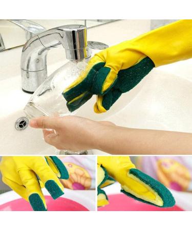 MOODCOME Household Long Sleeve Rubber Gloves Scouring Pad with Sponge Fingers for Kitchen Dish Washing Bathroom Garden Cleaning - Buy Online on GoSupps.com