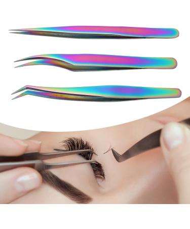 Eyelash Extension Tweezers Set - 3-Piece Stainless Steel Lightweight Makeup Tools for Home & Salon - Perfect for False Eyelashes - Buy Online on GoSupps.com