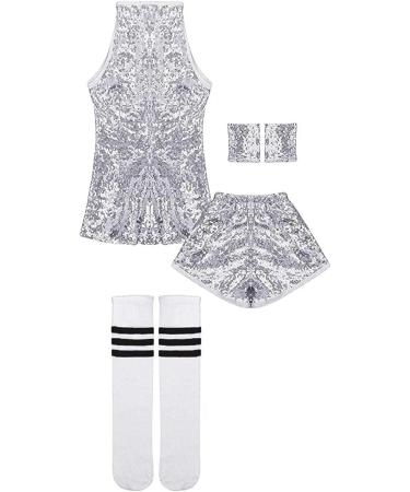 LOLANTA Girls Sequins Dance Dress - Sparkly Hip Hop Jazz Outfit Silver, Size 10-11 Yrs - Buy Online on GoSupps.com