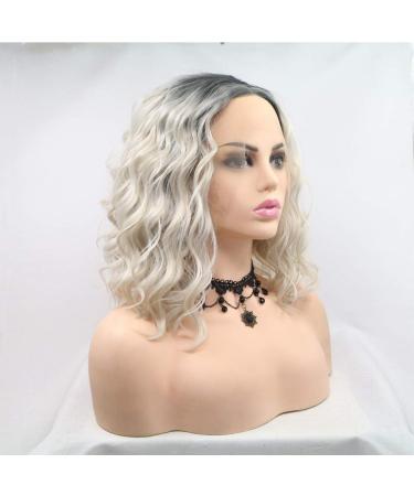 Xiweiya 14-Inch Short Bob Blonde Gray Curly Wig with Dark Root - Lace Front Synthetic Heat Resistant Fiber for Women Cosplay - Buy Online on GoSupps.com