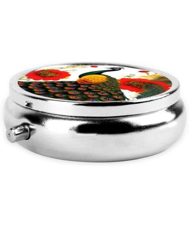 Buy Peacock Red Flower Round Pill Box - 3 Compartment Portable Organizer for Travel & Purse - Buy Online on GoSupps.com