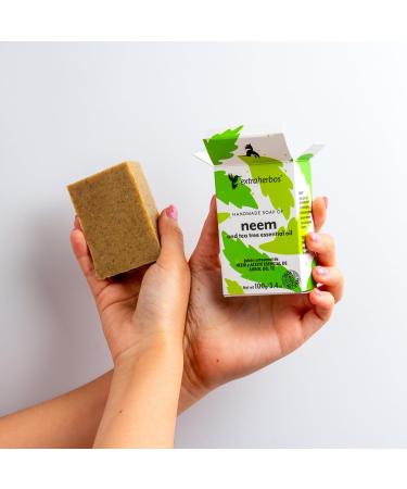 Neem Soap with Tea Tree Oil | Natural Anti-Acne Soap for Deep Exfoliation & Oil Control | Perfect for Oily & Combination Skin | 100g - Buy Online on GoSupps.com