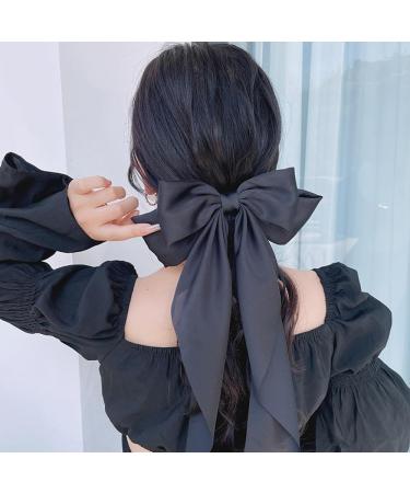 ZSPERKLA Silky Satin Hair Bow Clips Black Bowknot Hair Clip Long Tail French Hair Bow Barrettes Clips for Women Girls Hair Accessories - Buy Online on GoSupps.com