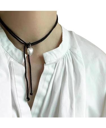 Vsilay Y2K Pearl Heart Necklace - Adjustable Black Rope Chain for Women & Teen Girls | Trendy Gold Accessory - Buy Online on GoSupps.com