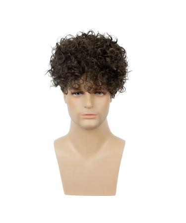 Baruisi Men's Short Brown Curly Wig - Synthetic Costume Cosplay Wigs - Buy Online on GoSupps.com