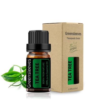 GREENSLEEVES Tea Tree Essential Oil, 10ml Pure Plant-Based Fragrance Oil for Aromatherapy, Essential Oils for Diffuser, Air Freshener, Massage, Bath Bomb, Scented Candle Soap Making