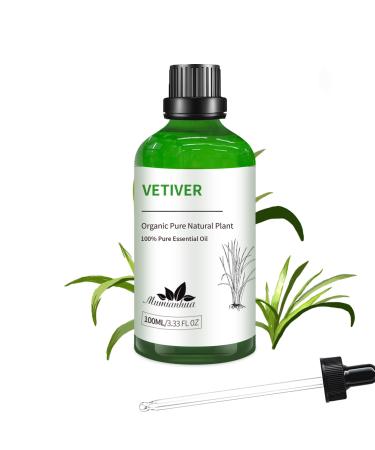 Vetiver Essential Oil Mumianhua Pure Vetiver Oil Essential Oil Therapeutic Grade Vetiver Aromatherapy Oil for Diffuser Skin Perfume Candle Making 100 ml with Dropper Vetiver-100ml