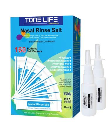 160 Refills Nasal Rinse Mix + 2 Nasal Sprayer - Neti Pot Salt Nasal Rinse Salt Sinus Rinse Salt Nose Wash Sachets NO Nasal Wash Bottle