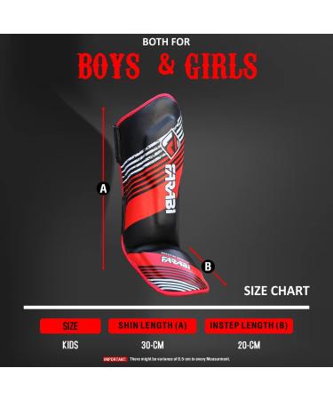 Farabi Sports Kids Kickboxing Shin Guards - MMA Schienbeinschoner for Boxing Muay Thai Karate Taekwondo - Black/Red - Buy Online on GoSupps.com