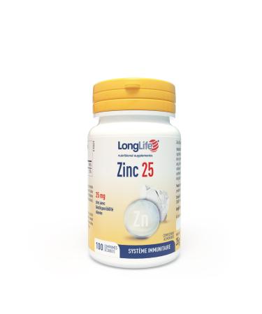 LongLife Zinc 25 | High Dosage 25mg Zinc with High Bioavailability | Over 100 Days of Treatment | Immune Defenses Strengthens Skin & Bone | Vegan & Gluten Free