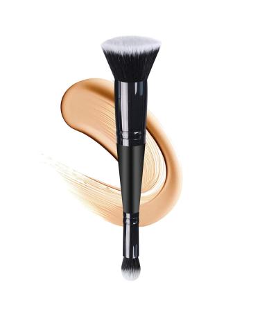 WMZWY Makeup Brushes Dual-ended Foundation Brush Concealer Brush Brush Perfect for Any Look Premium Luxe Hair Rounded Flawless Brush Ideal for Liquid Cream Powder Blending. (Black)
