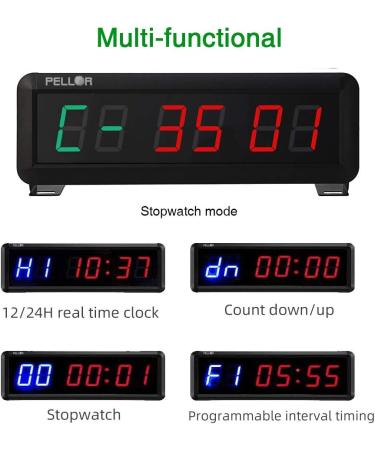 Pellor Fitness Timer - 6-Digit LED Gym Timer with Remote Control 12/24 Hour Format Stopwatch & Interval Training Clock for CrossFit - International Shipping Available - Buy Online on GoSupps.com