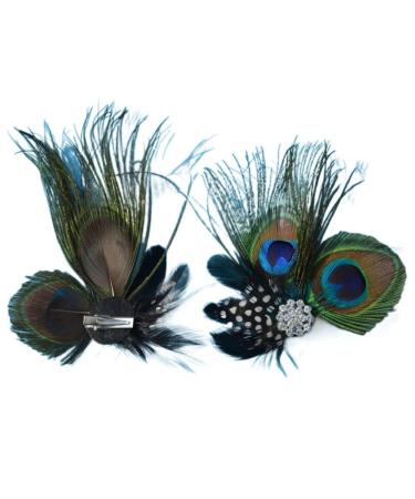 2PCS Butterfly Peacock Feather Hair Clip Pins with Pearl Rhinestones - Bridal Wedding Party Decor - Buy Online on GoSupps.com