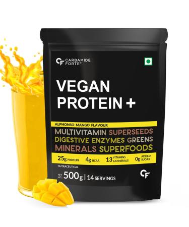 Carba.Mide Forte Plant Protein Powder - Plant Based Pea Protein Powder with Multivitamin Minerals Superfoods Digestive Enzymes - Alphonso Mango Flavour - 500g
