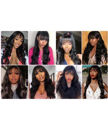 18 Inch Body Wave Wig with Bangs - Brazilian Virgin Human Hair for Black Women | 150% Density None Lace Front Glueless Natural Color Hairstyle - Buy Online on GoSupps.com
