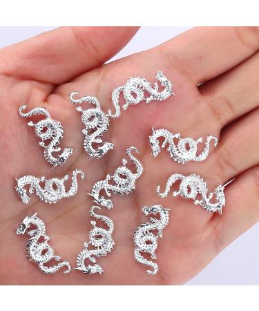3D Alloy Dragon Nail Charms - Set of 10 Retro Silver Chinese Zodiac Dragon Charms for Nail Art Decorations - Buy Online on GoSupps.com