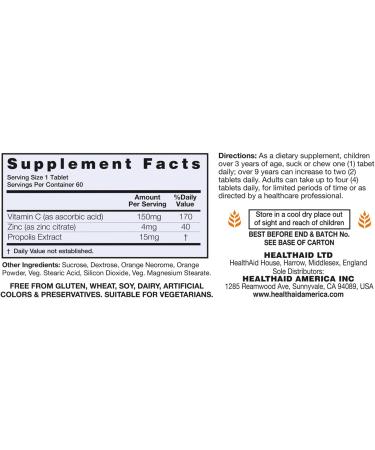 Health Aid Zincovit C - Zinc, Vitamin C & Propolis Supplement - 60 Tablets - Buy Online on GoSupps.com