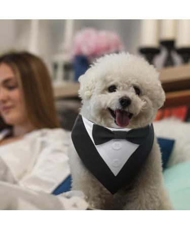 MHauslie Formal Tuxedo Dog Bandana with Bow Tie - Adjustable Neckerchief for Small Dogs in Black - Buy Online on GoSupps.com