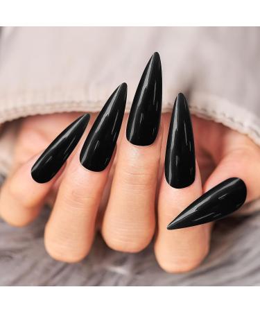 LoveOurHome 120pc Long Stiletto Press on Nails - Black False Artificial Fingernails for Women Girls - Buy Online on GoSupps.com