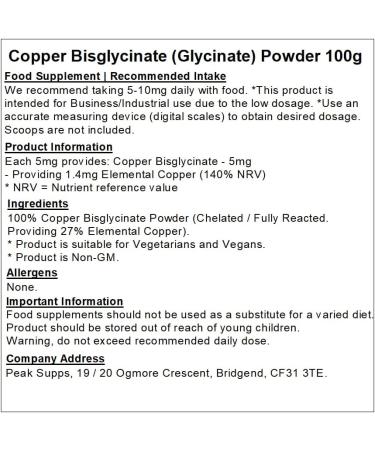 Copper Bisglycinate Powder | Chelated | Immune Support | Vegan (100g) 100 g (Pack of 1) - Buy Online on GoSupps.com
