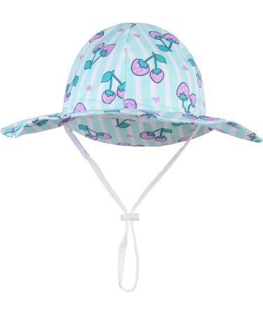 LANGZHEN Beach Sun Protection Hat for Baby Girls | Adjustable Wide Brim Toddler Kids Play Hat | Cherries Design | 1-2 Years - Buy Online on GoSupps.com