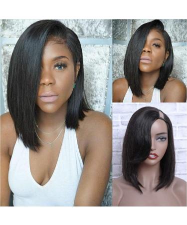 MORICHY 12inch Human Hair Wigs for Black Women 150% Density U Part Wig Human Hair Upgraded Left Side U Part Bob Wig Human Hair 100% Brazilian Virgin Human Hair Wig Natural Color 12 Inch (Pack of 1) Upart-Bob