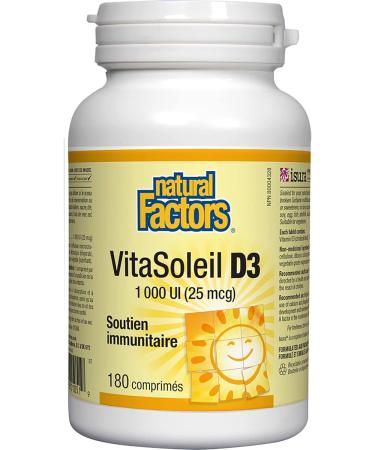 Natural Factors Vitamin D3 1000 IU | Supports Strong Bones, Muscles, Immunity | 180 Tablets - Buy Online on GoSupps.com