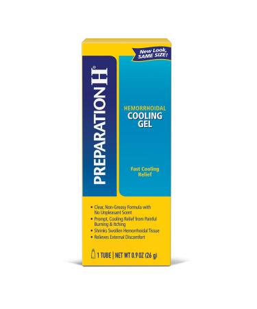 Preparation H (0.9 Ounce 1 Tube per Box) Hemorrhoid Symptom Treatment Cooling Gel Fast Discomfort Relief with Vitamin E and Aloe Tube