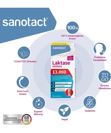 Sanotact Lactase 13 000 Express - 40 Tablets for Lactose Intolerance | Immediate Relief for Milk Intolerance | Enjoy Dairy Again! - Buy Online on GoSupps.com