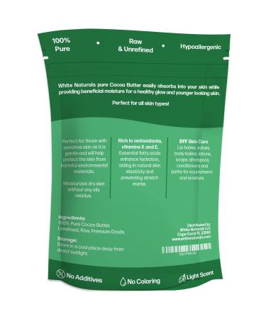 White Naturals Organic Cocoa Butter 1lb - Unrefined Raw 100% Pure Natural Skin and Hair Moisturizer - Ideal for DIY Recipes, Body Butters, Soap Making, Lotions, and Stretch Marks Cream - Lip Balm - 16 oz Block - Buy Online on GoSupps.com