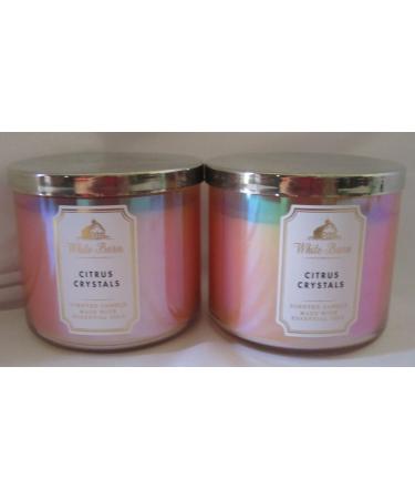 2 Bath Body WORKS Large 3-Wick Filled Scented 14.5 OZ Candle White (3 WICK CANDLES Lot of 2 CITRUS CRYSTALS)