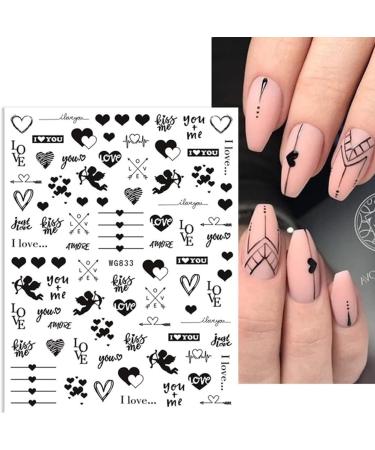 Valentine's Day Nail Art Stickers - Self-Adhesive Black Heart Lover Design - 8 Sheets - Buy Online on GoSupps.com