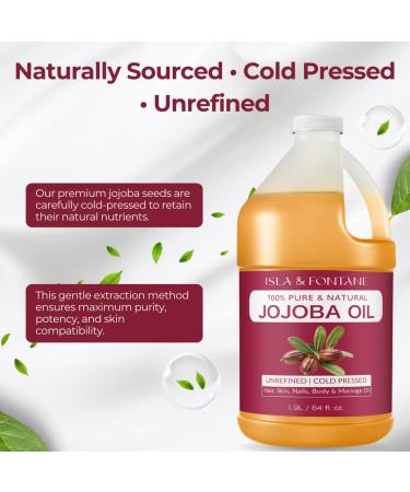 ISLA & FONTANE Jojoba Oil 64 fl oz | 100% Pure & Natural | Golden Unrefined Cold Pressed | Hexane-Free Carrier Oil for Skin Hair Face Nails & Body Moisturizing 64 Fl Oz (Pack of 1) - Buy Online on GoSupps.com