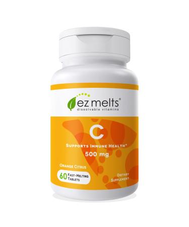 EZ Melts Vitamin C for Immune Support - Vegan Vitamin C Dissolvable Tablets - High Dose Vitamin C to Aid Well-Being - No Sugar Daily Vitamin C Tablets - Orange Citrus Flavor Vitamin C 500 mg - 60 Ct