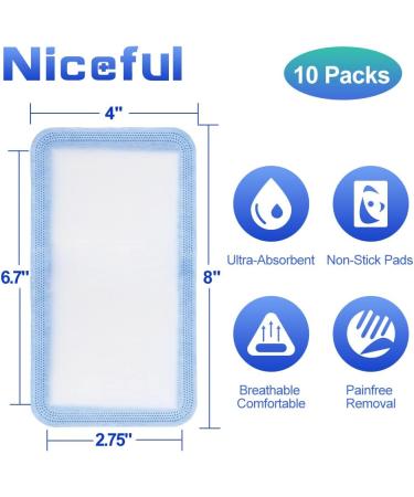 Niceful Super Absorbent Dressing 4 x 8 - Non-Stick Large Surgical Pads for Wound Care - 10 Individually Packed Dressings - Buy Online on GoSupps.com